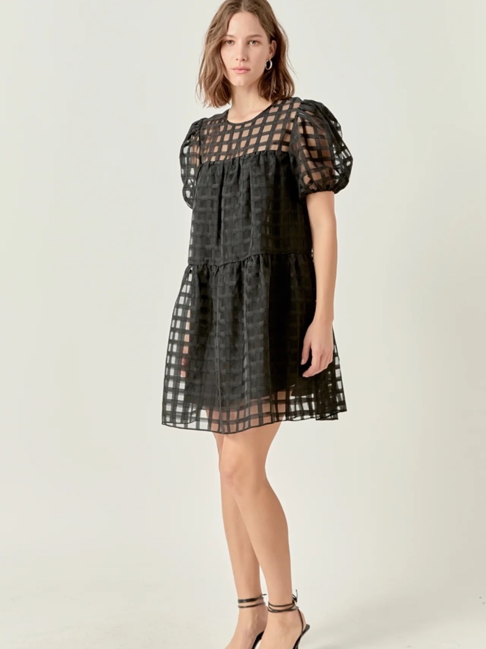 English Factory Gridded Organza Mini Dress